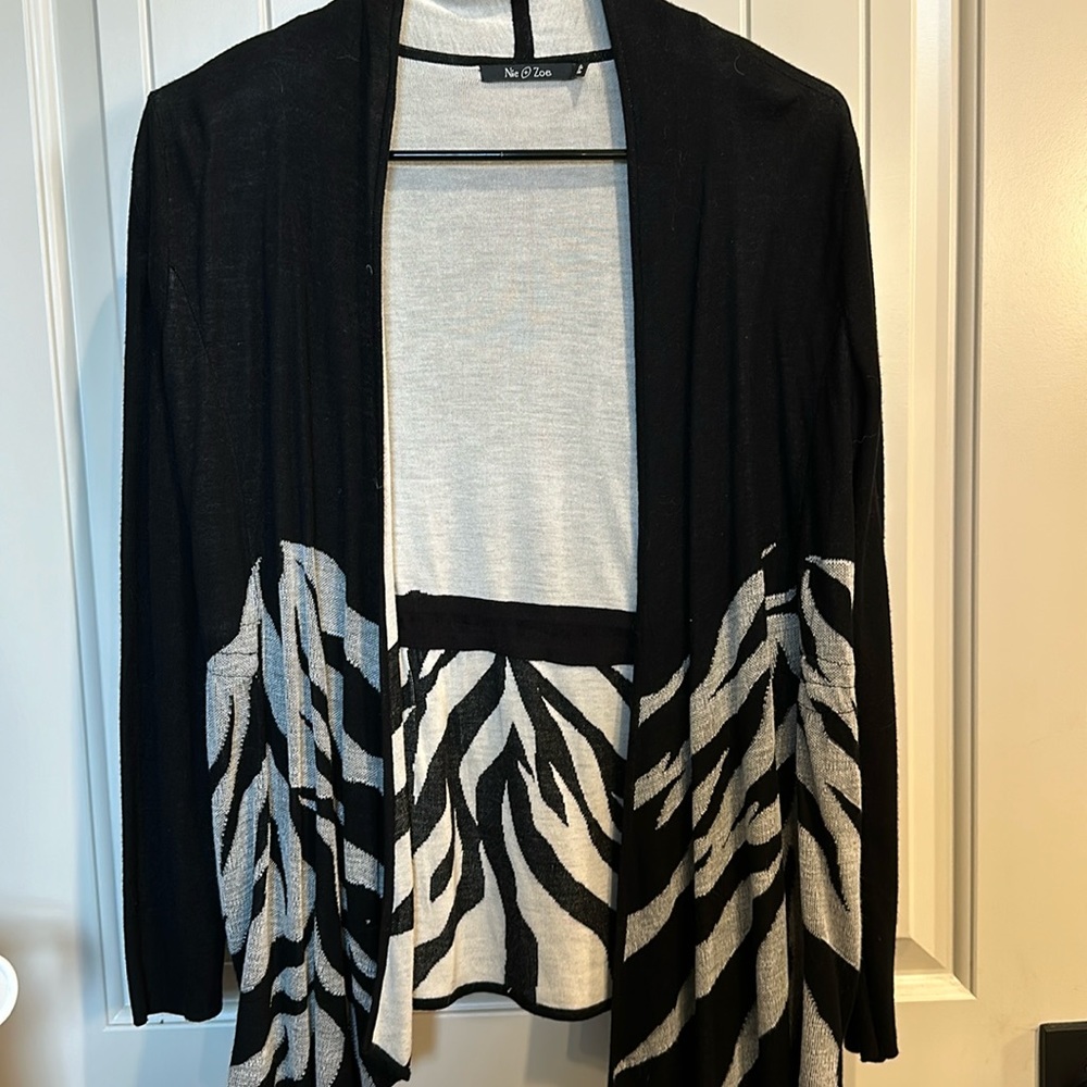 Nick and Zoe black and tan open cardigan